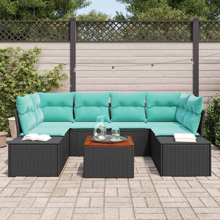 Havesofa Sæt 7 stk. Sort polyrattan