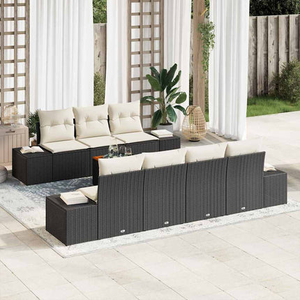 Havesofa Sæt med pude 8 pcs Sort polyrattan