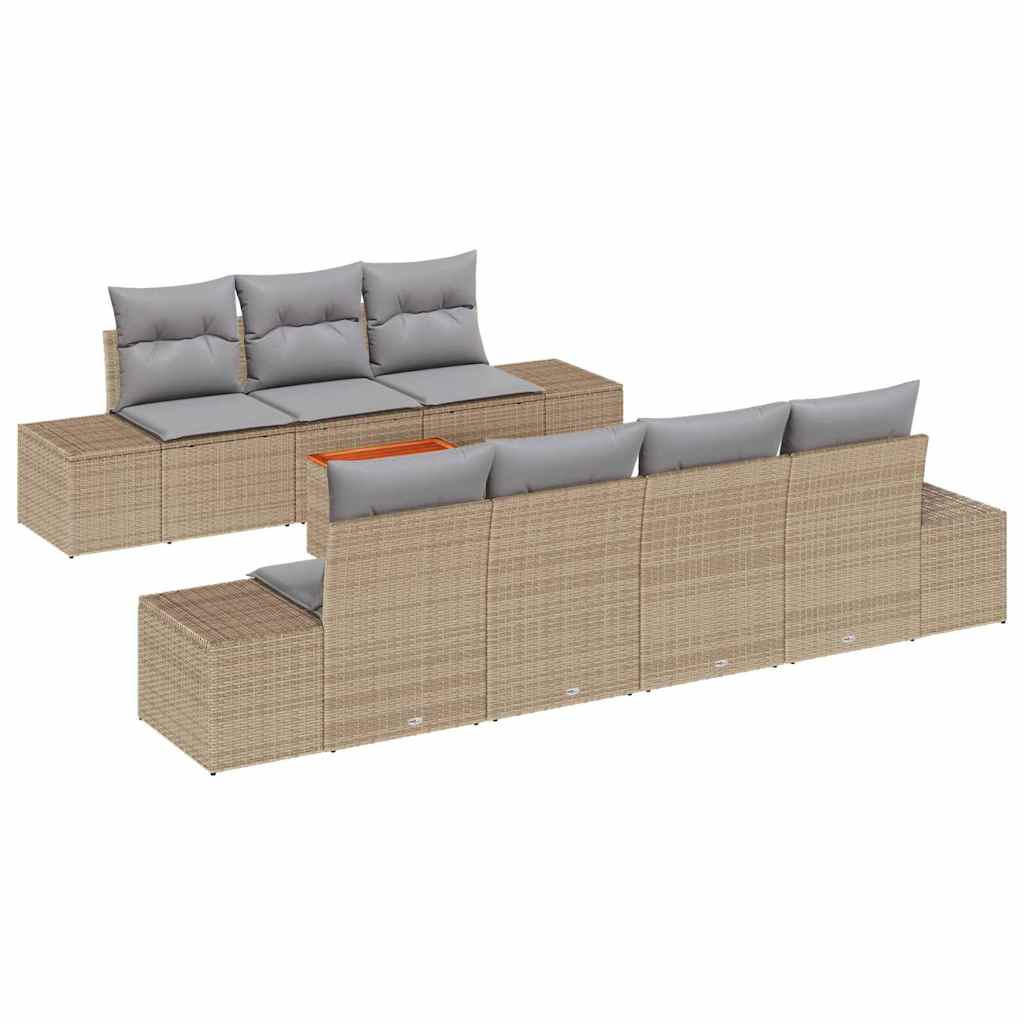 Havesofa Sæt med pude 8 pcs Beige polyrattan