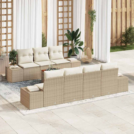 Havesofa Sæt med pude 8 pcs Beige polyrattan