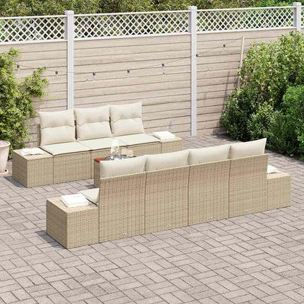 Havesofa Sæt med pude 8 pcs Beige polyrattan