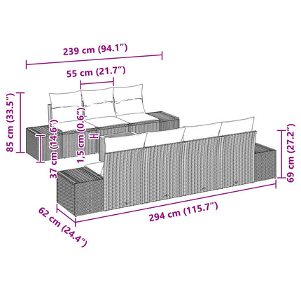 Havesofa Sæt 8 stk. Sort polyrattan