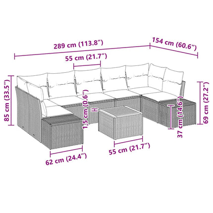Havesofa Sæt 8 stk. Sort polyrattan