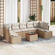 Havesofa Sæt med pude 8 pcs Beige polyrattan