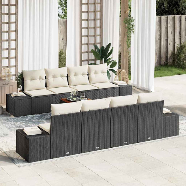 Havesofa Sæt med pude 9 pcs Sort polyrattan