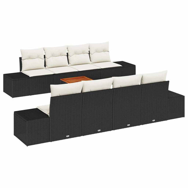 Havesofa Sæt med pude 9 pcs Sort polyrattan