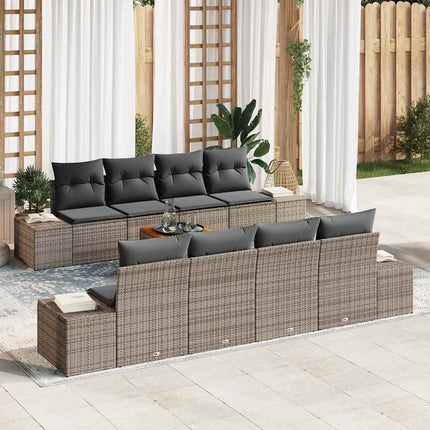 Havesofa Sæt med pude 9 pcs Grå polyrattan
