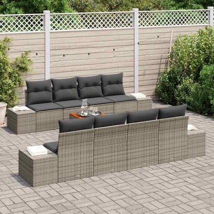 Havesofa Sæt med pude 9 pcs Grå polyrattan