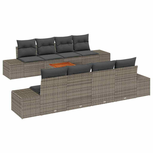 Havesofa Sæt med pude 9 pcs Grå polyrattan