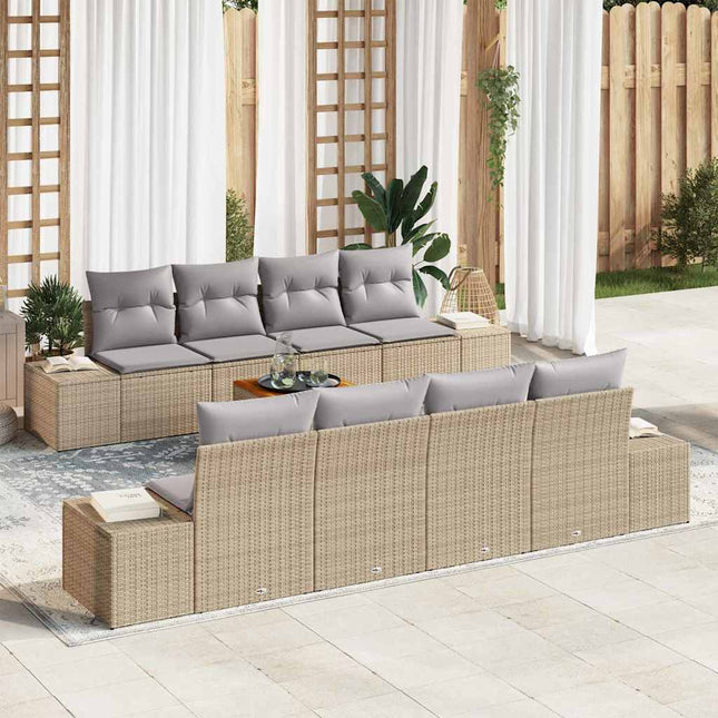 Havesofa Sæt med pude 9 pcs Beige polyrattan