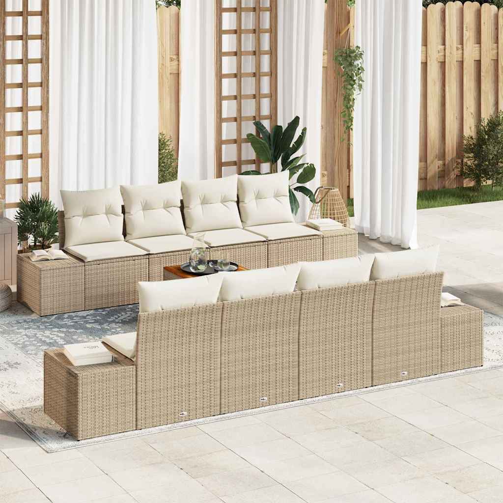 Havesofa Sæt med pude 9 pcs Beige polyrattan