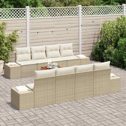Havesofa Sæt med pude 9 pcs Beige polyrattan