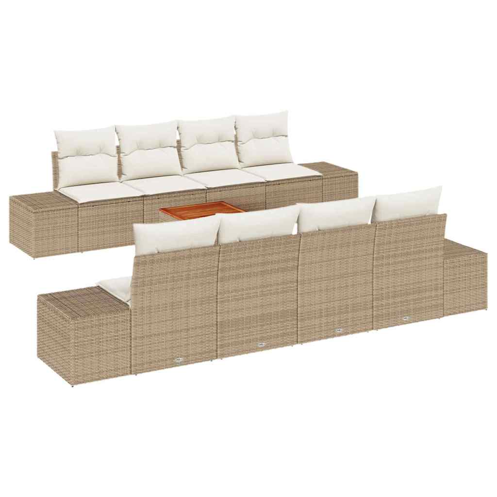 Havesofa Sæt med pude 9 pcs Beige polyrattan