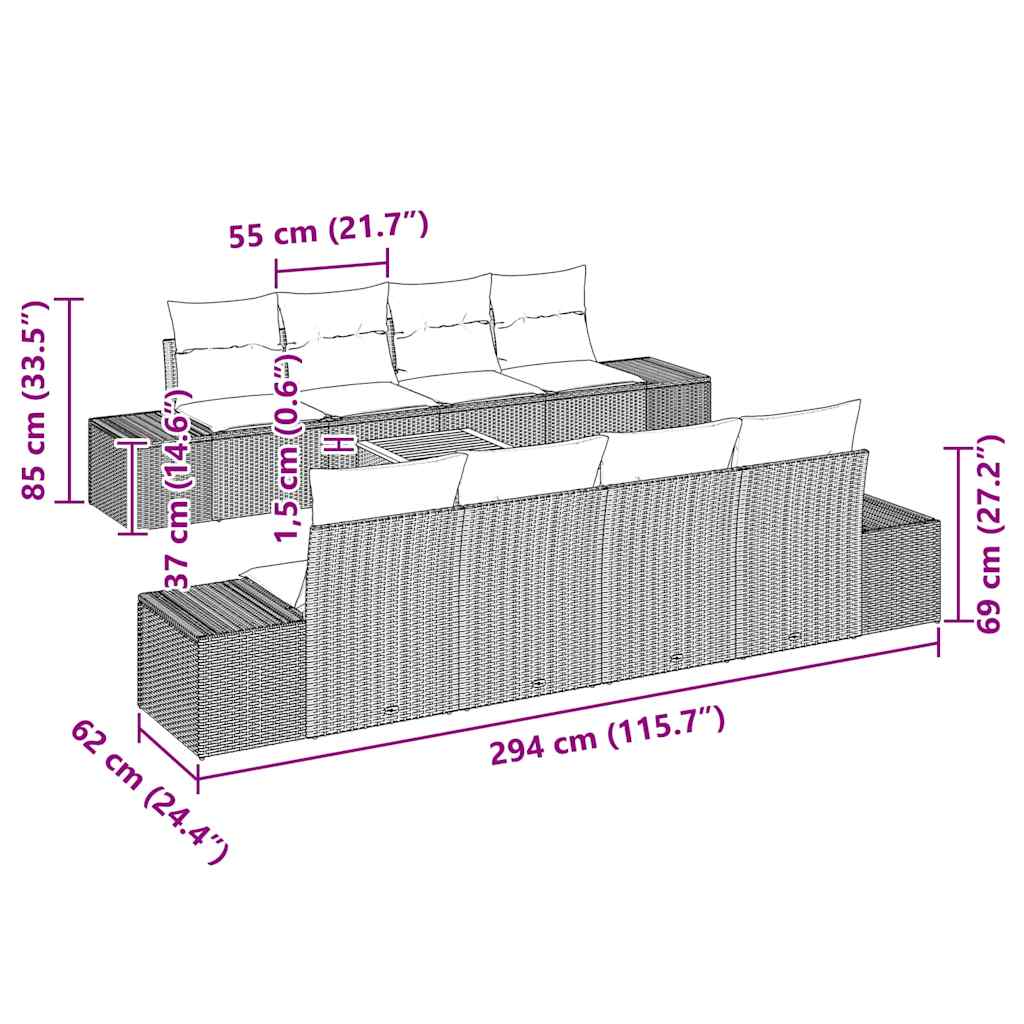 Havesofa Sæt med pude 9 pcs Beige polyrattan