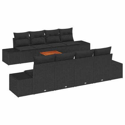 Havesofa Sæt 9 stk. Sort polyrattan