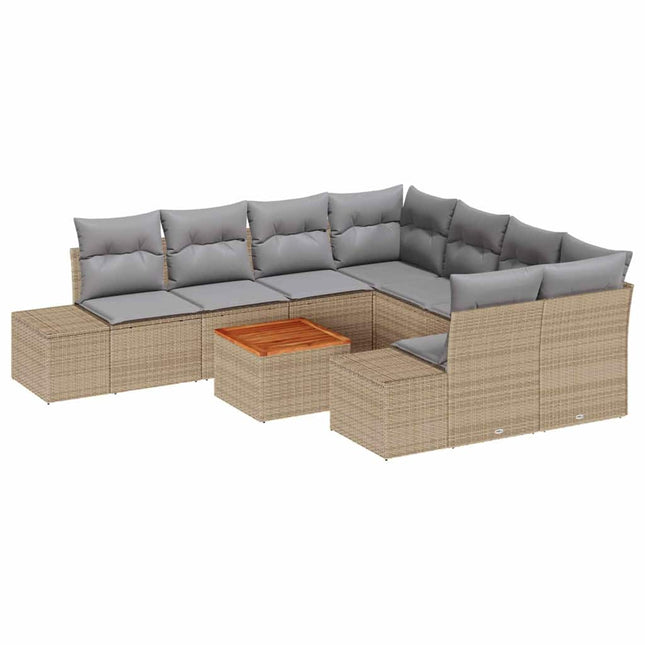 Havesofa Sæt med pude 9 pcs Beige polyrattan