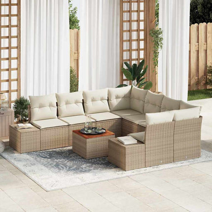 Havesofa Sæt med pude 9 pcs Beige polyrattan