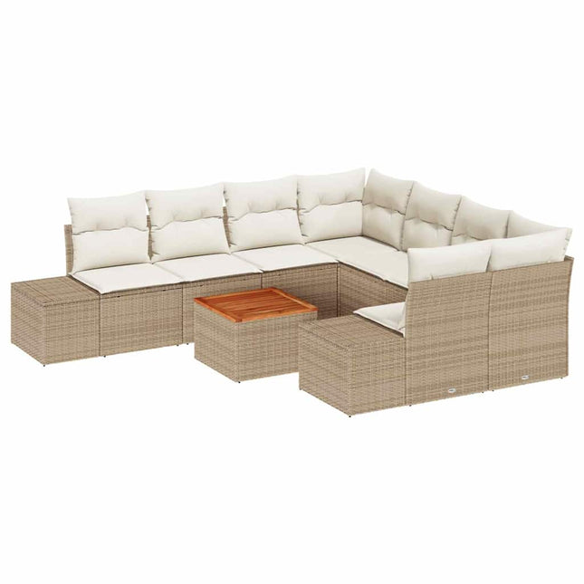 Havesofa Sæt med pude 9 pcs Beige polyrattan