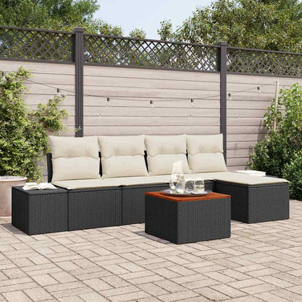 Havesofa Sæt med pude 6 pcs Sort polyrattan