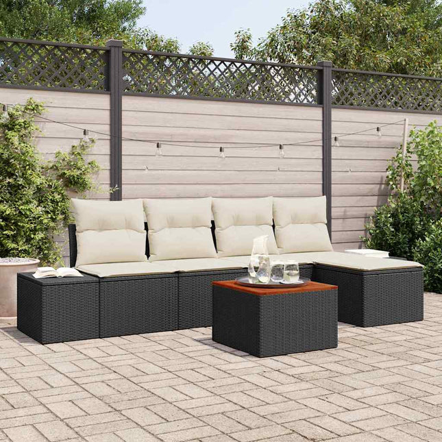 Havesofa Sæt med pude 6 pcs Sort polyrattan