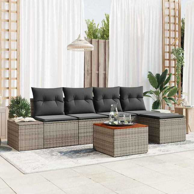 Havesofa Sæt med pude 6 pcs Grå polyrattan