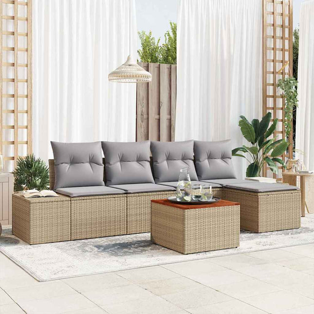Havesofa Sæt med pude 6 pcs Beige polyrattan
