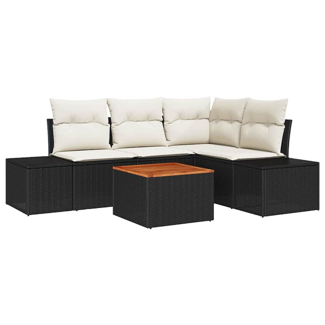 Havesofa Sæt 5 stk. Sort polyrattan