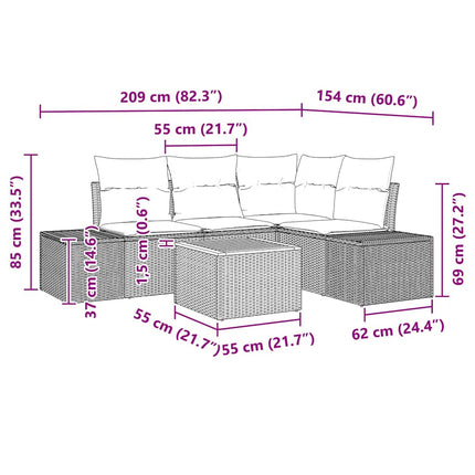 Havesofa Sæt 5 stk. Sort polyrattan
