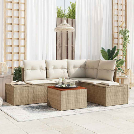 Havesofa Sæt med pude 5 pcs Beige polyrattan