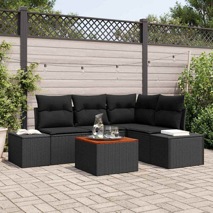 Havesofa Sæt med pude 5 pcs Sort polyrattan