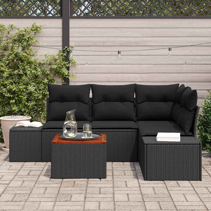 Havesofa Sæt med pude 5 pcs Sort polyrattan