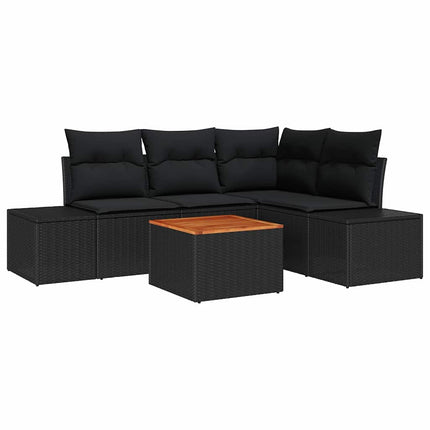 Havesofa Sæt med pude 5 pcs Sort polyrattan