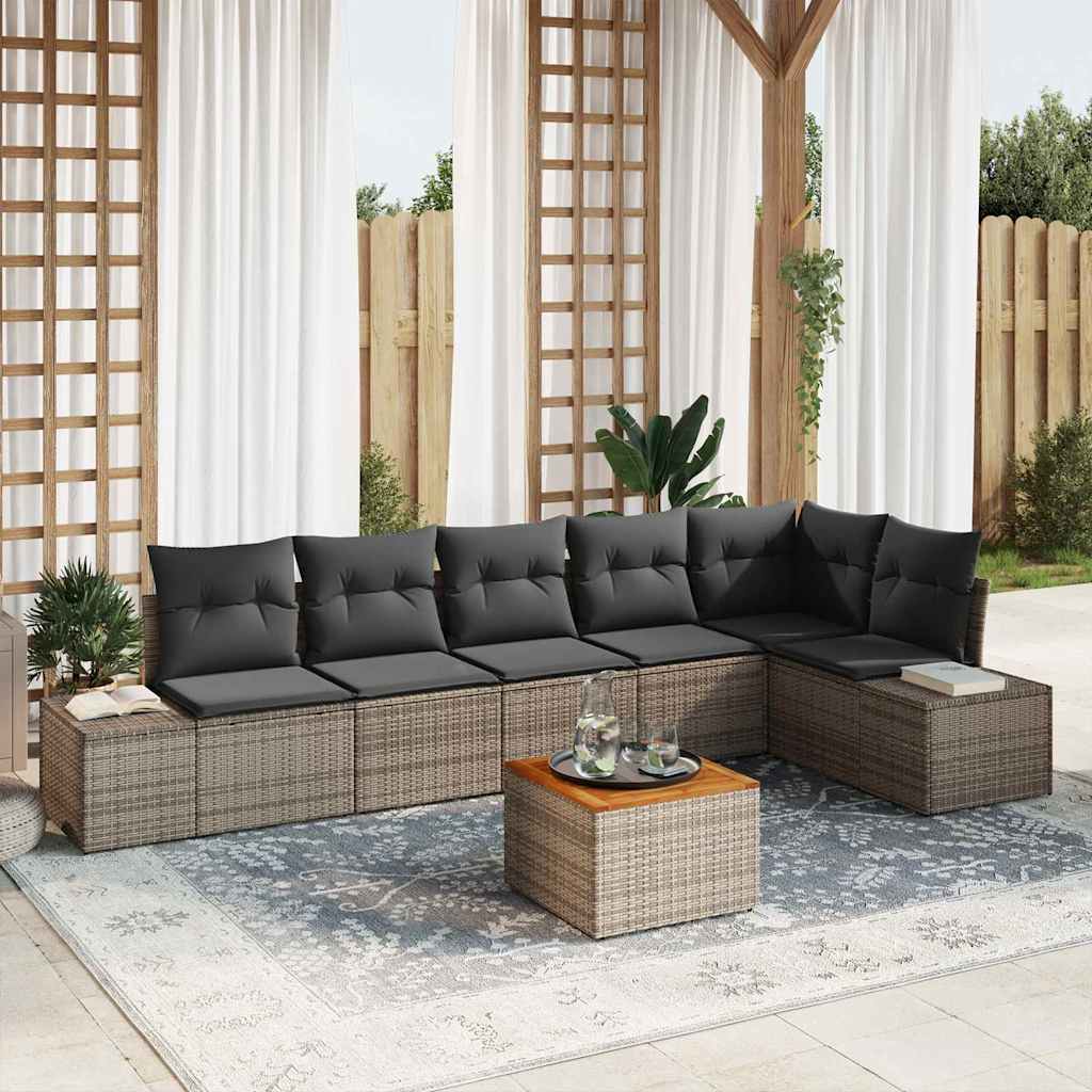Havesofa Sæt med pude 7 pcs Grå polyrattan