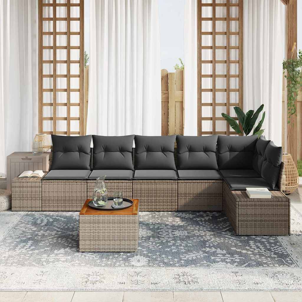 Havesofa Sæt med pude 7 pcs Grå polyrattan