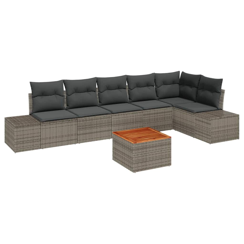 Havesofa Sæt med pude 7 pcs Grå polyrattan