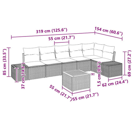 Havesofa Sæt med pude 7 pcs Grå polyrattan