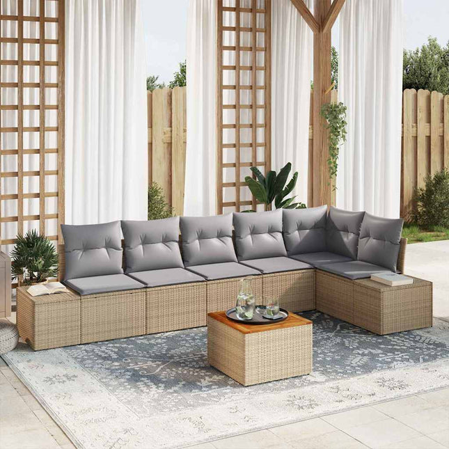 Havesofa Sæt med pude 7 pcs Beige polyrattan