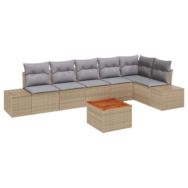Havesofa Sæt med pude 7 pcs Beige polyrattan