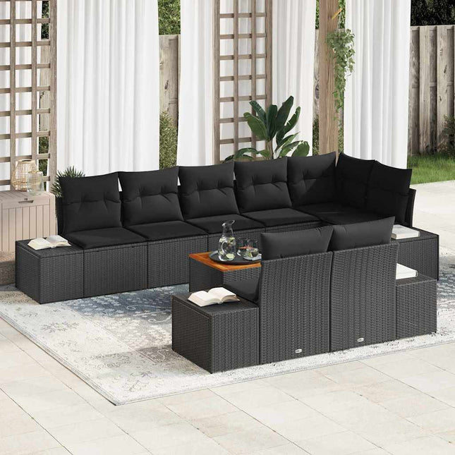 Havesofa Sæt med pude 9 pcs Sort polyrattan