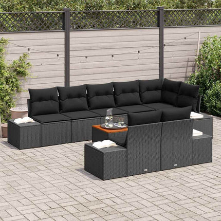 Havesofa Sæt med pude 9 pcs Sort polyrattan