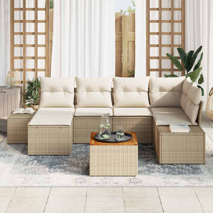 Havesofa Sæt med pude 7 pcs Beige polyrattan