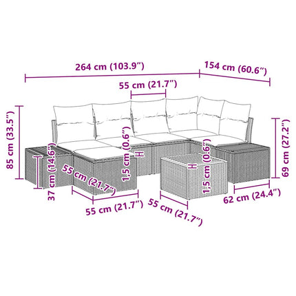 Havesofa Sæt med pude 7 pcs Sort polyrattan