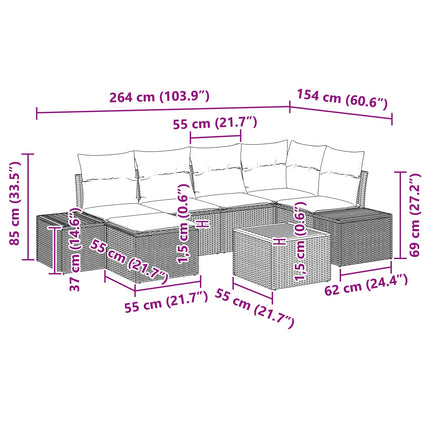 Havesofa Sæt 7 stk. Sort polyrattan