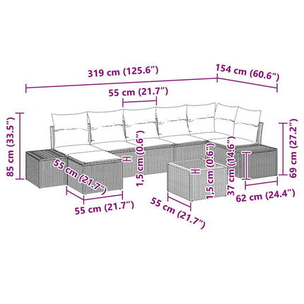 Havesofa Sæt 8 stk. Sort polyrattan