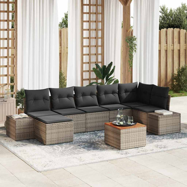 Havesofa Sæt med pude 8 pcs Grå polyrattan