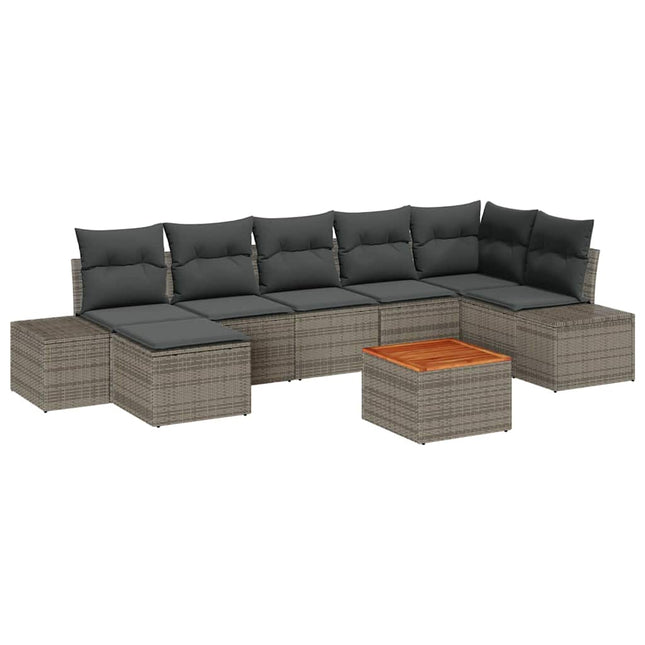 Havesofa Sæt med pude 8 pcs Grå polyrattan