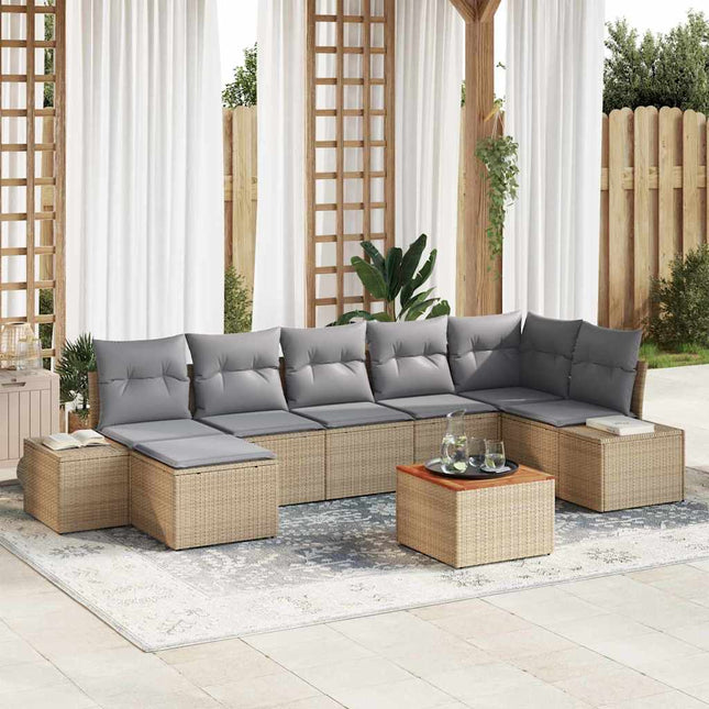 Havesofa Sæt med pude 8 pcs Beige polyrattan