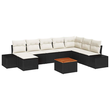 Havesofa Sæt 9 stk. Sort polyrattan