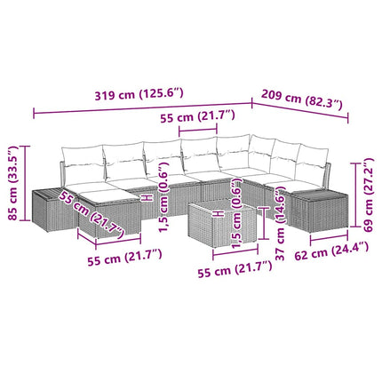 Havesofa Sæt 9 stk. Sort polyrattan