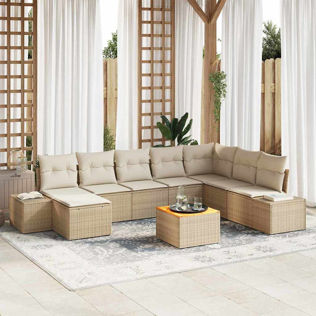 Havesofa Sæt med pude 9 pcs Beige polyrattan